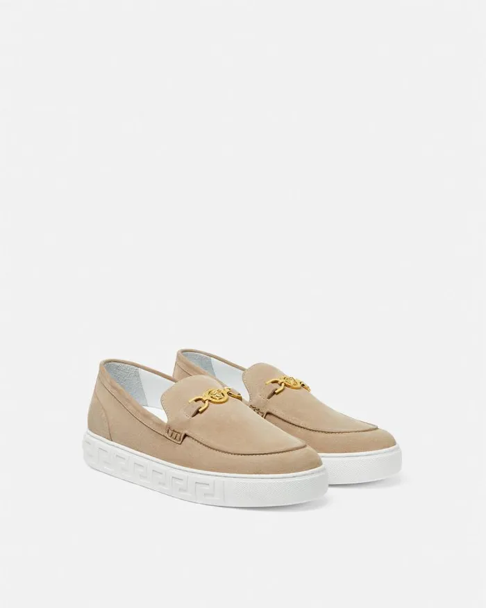 Medusa 03995 Suede Greca Loafers Beige Men Versace Loafers and Slippers