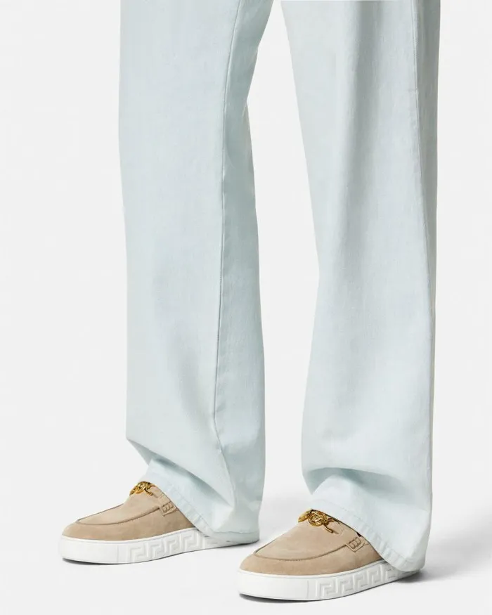 Medusa 03995 Suede Greca Loafers Beige Men Versace Loafers and Slippers