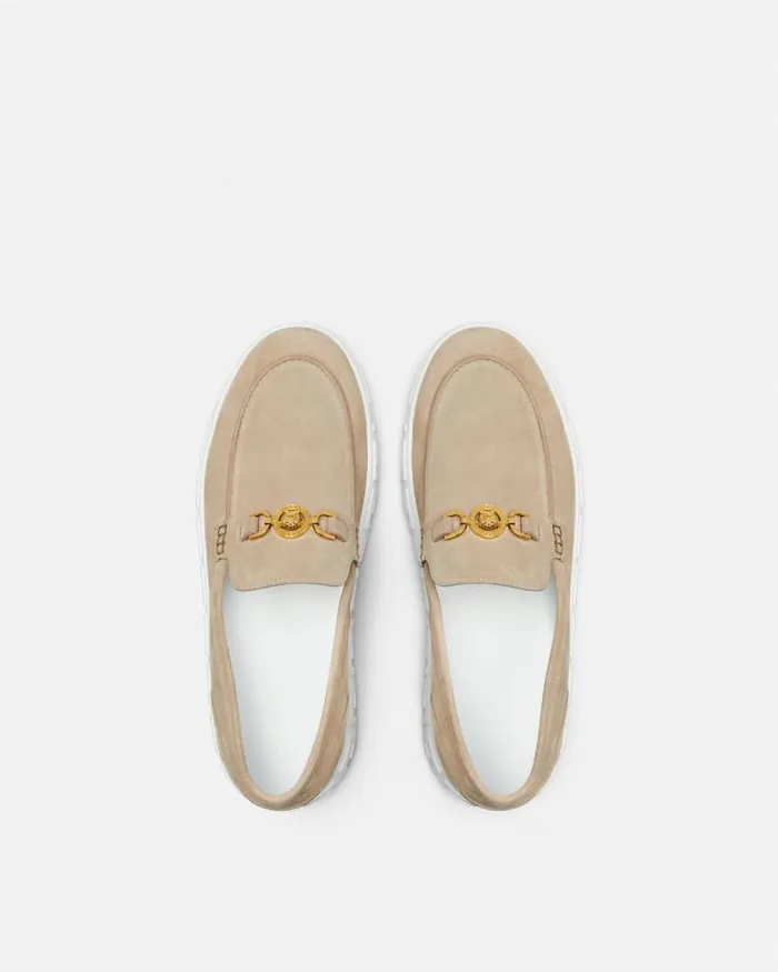 Medusa 03995 Suede Greca Loafers Beige Men Versace Loafers and Slippers