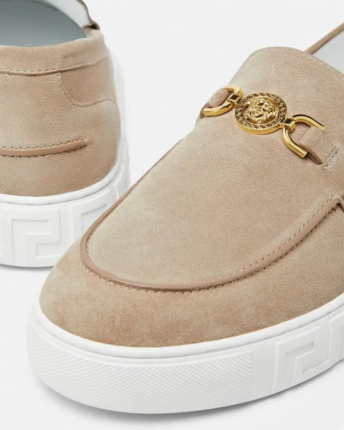 Medusa 03995 Suede Greca Loafers Beige Men Versace Loafers and Slippers