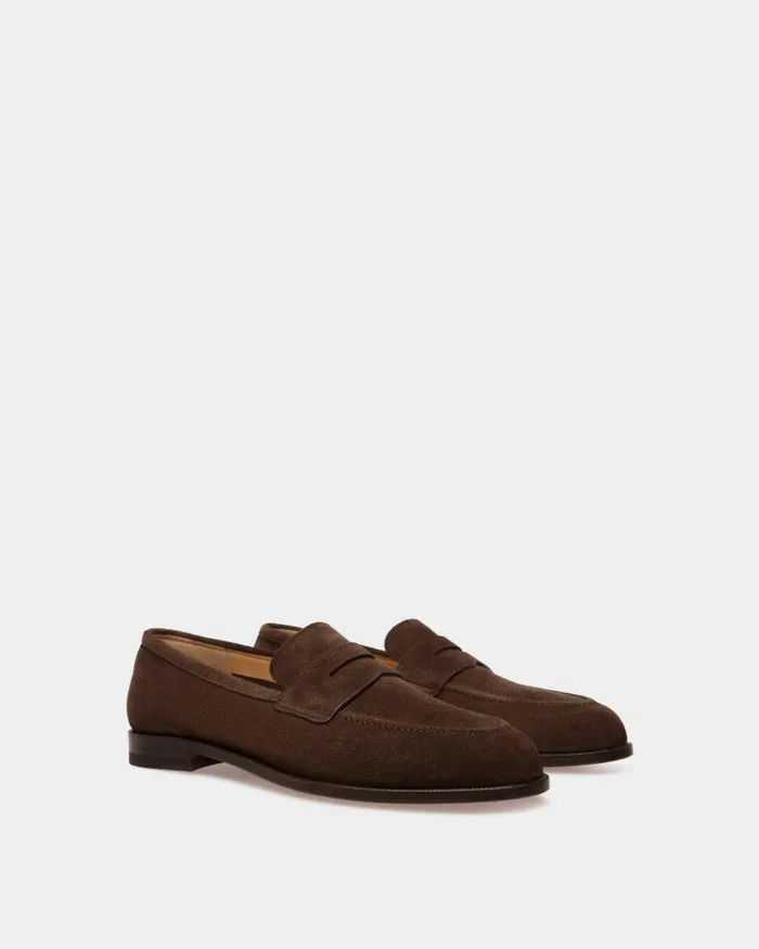 Men Bally Loafers and Moccasins Carl Loafer In Ebano Suede Brown Men Bally Loafers and Moccasins Carl Loafer In Ebano Suede Brown