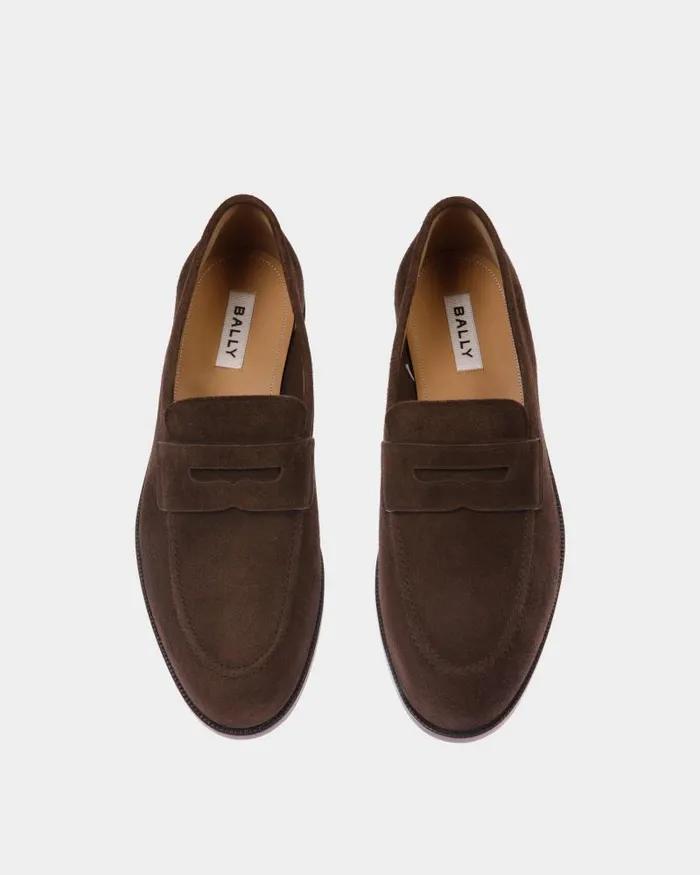 Men Bally Loafers and Moccasins Carl Loafer In Ebano Suede Brown Men Bally Loafers and Moccasins Carl Loafer In Ebano Suede Brown