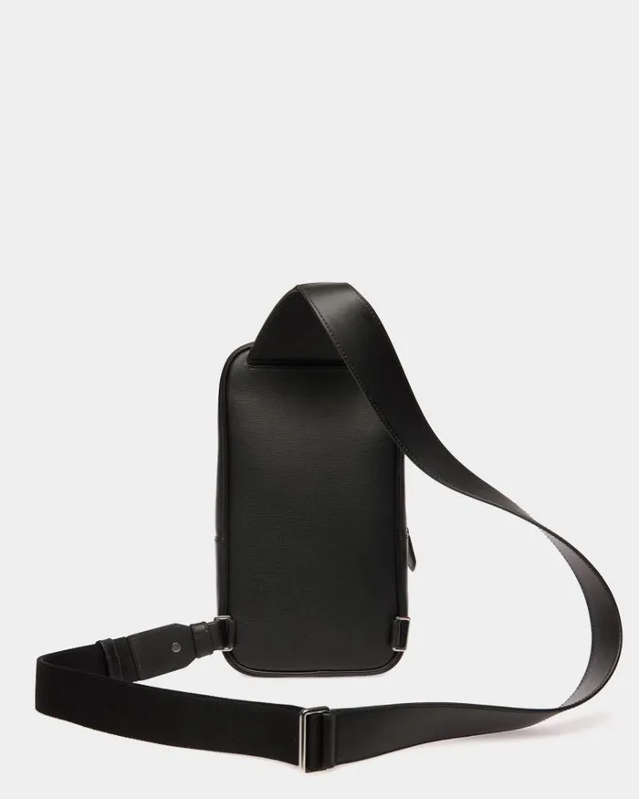 Men Bally Messenger Bags Mythos Sling Bag In Black Recycled Leather Black Men Bally Messenger Bags Mythos Sling Bag In Black Recycled Leather Black