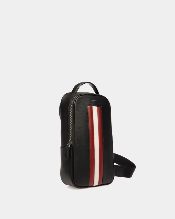 Men Bally Messenger Bags Mythos Sling Bag In Black Recycled Leather Black Men Bally Messenger Bags Mythos Sling Bag In Black Recycled Leather Black