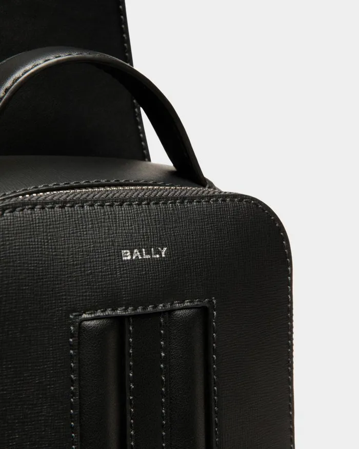 Men Bally Messenger Bags Mythos Sling Bag In Black Recycled Leather Black Men Bally Messenger Bags Mythos Sling Bag In Black Recycled Leather Black