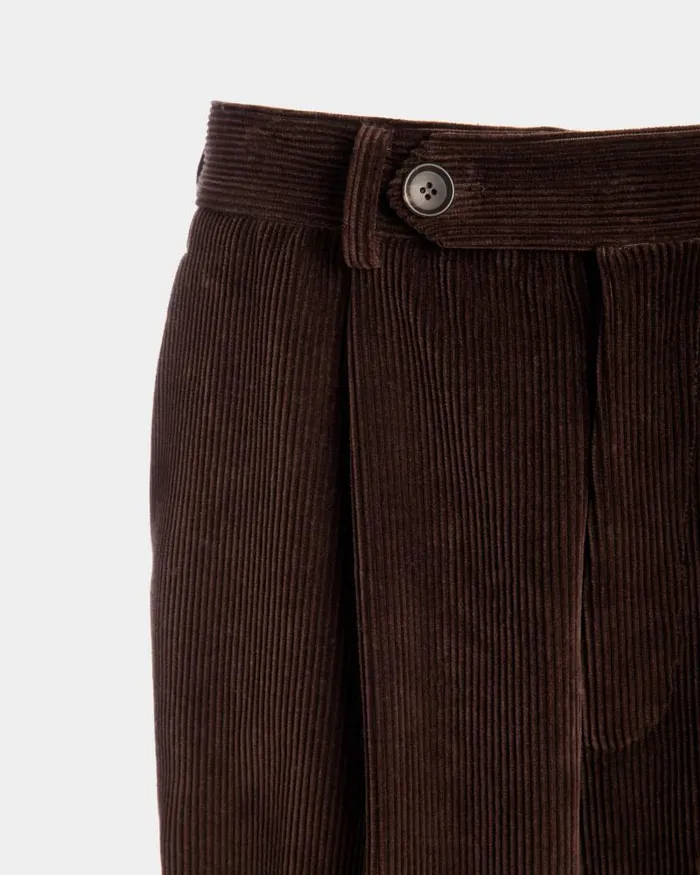 Men Bally Pants Winter Capsule Pleated Pants In Ebano Cotton Corduroy Brown Men Bally Pants Winter Capsule Pleated Pants In Ebano Cotton Corduroy Brown