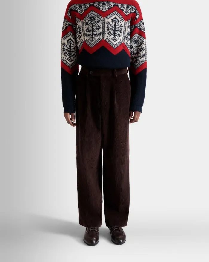Men Bally Pants Winter Capsule Pleated Pants In Ebano Cotton Corduroy Brown Men Bally Pants Winter Capsule Pleated Pants In Ebano Cotton Corduroy Brown