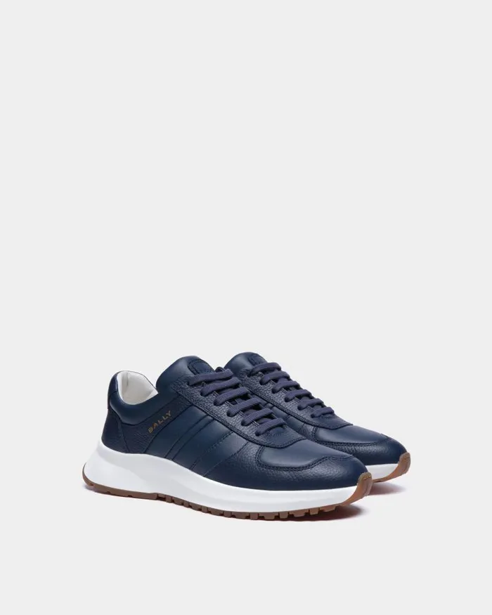 Men Bally Sneakers Outline Sneaker In Blue Grained Leather Blue Men Bally Sneakers Outline Sneaker In Blue Grained Leather Blue