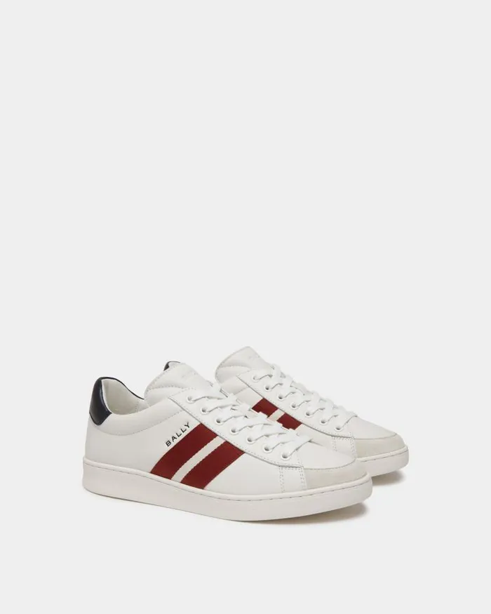 Men Bally Sneakers Tennis Sneaker In White And Navy Blue Leather White Men Bally Sneakers Tennis Sneaker In White And Navy Blue Leather White