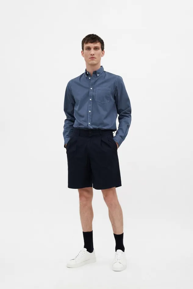 Men Benn Relaxed Typewriter Pleated Short Dark Navy Norse Projects Shorts