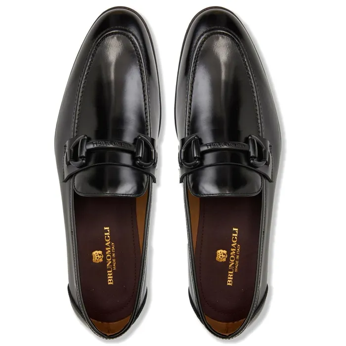 Men Dress Shoes Bruno Magli Alessio Slip On Black Bit Loafer Black Leather