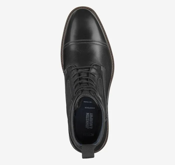 Men Johnston and Murphy Boots XC Flex Raleigh Cap Toe Shearling Boot Black Full Grainshearling