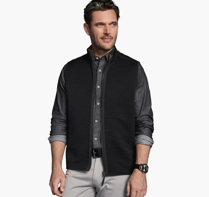 Men Johnston and Murphy Coats Jackets and Vests Reversible Channel Quilted Vest Gray Heatherblack Men Johnston and Murphy Coats Jackets and Vests Reversible Channel Quilted Vest Gray Heatherblack
