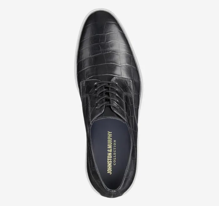 Men Johnston and Murphy LaceUps Bolivar Plain Toe Black Croc Embossed Calfskin