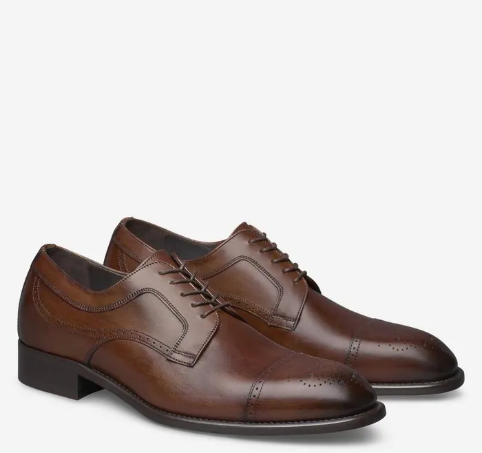 Men Johnston and Murphy LaceUps Ellsworth Cap Toe Brown Italian Calfskin
