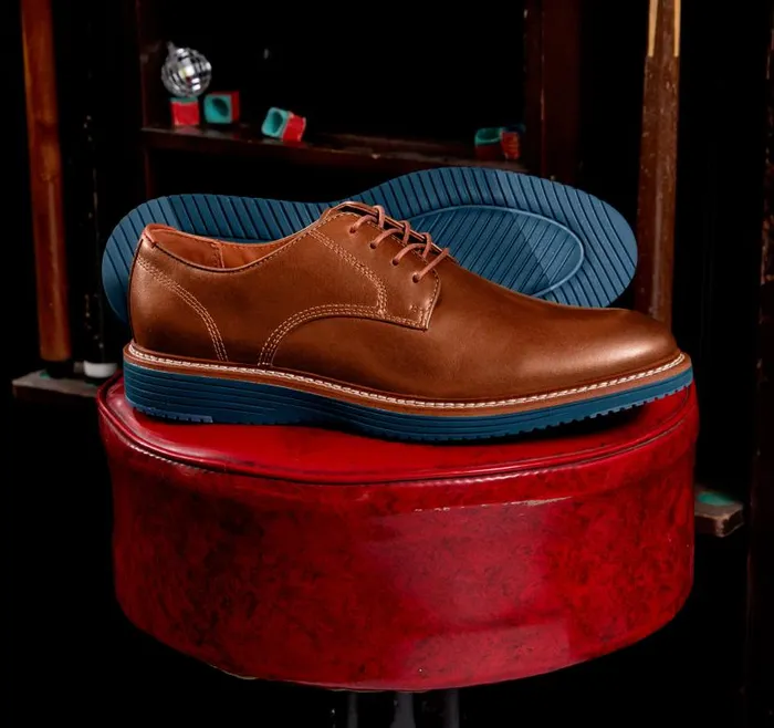 Men Johnston and Murphy LaceUps Upton Plain Toe Tan Full Grainblue Sole