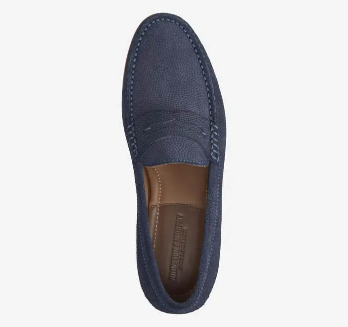 Men Johnston and Murphy SlipOns and Loafers Baldwin Penny Loafer Navy English Suede