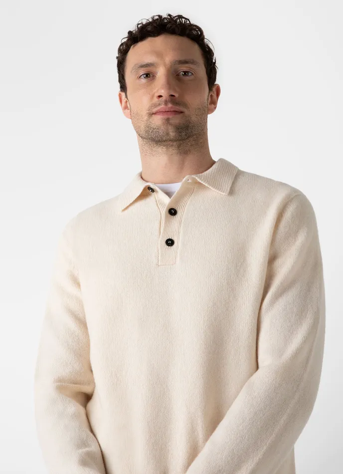 Men Knitwear ussunspel Lambswool Polo Shirt Ecru Men Knitwear ussunspel Lambswool Polo Shirt Ecru