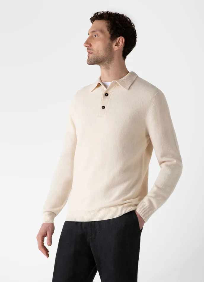 Men Knitwear ussunspel Lambswool Polo Shirt Ecru Men Knitwear ussunspel Lambswool Polo Shirt Ecru