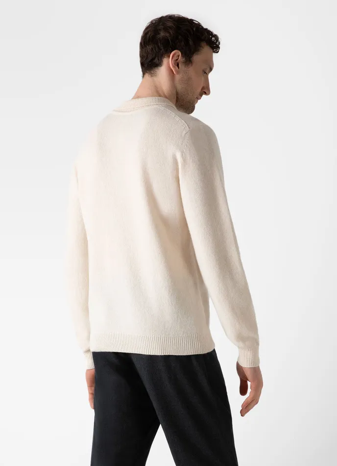 Men Knitwear ussunspel Lambswool Polo Shirt Ecru Men Knitwear ussunspel Lambswool Polo Shirt Ecru