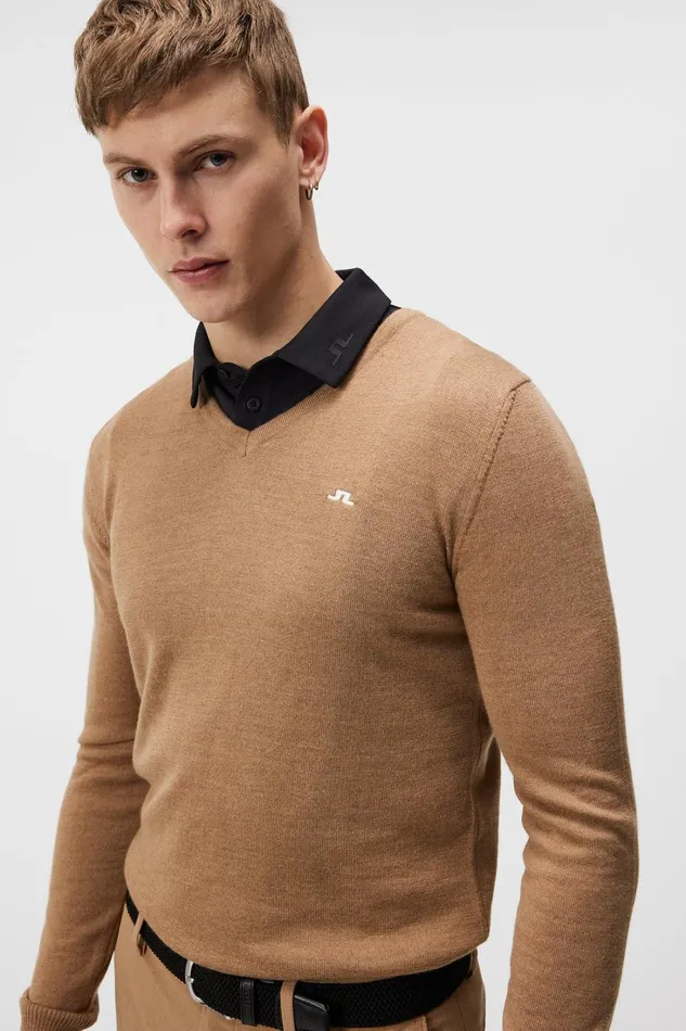 Men Lymann Knitted Sweater Tiger Brown JLindeberg Knitwear Men Lymann Knitted Sweater Tiger Brown JLindeberg Knitwear