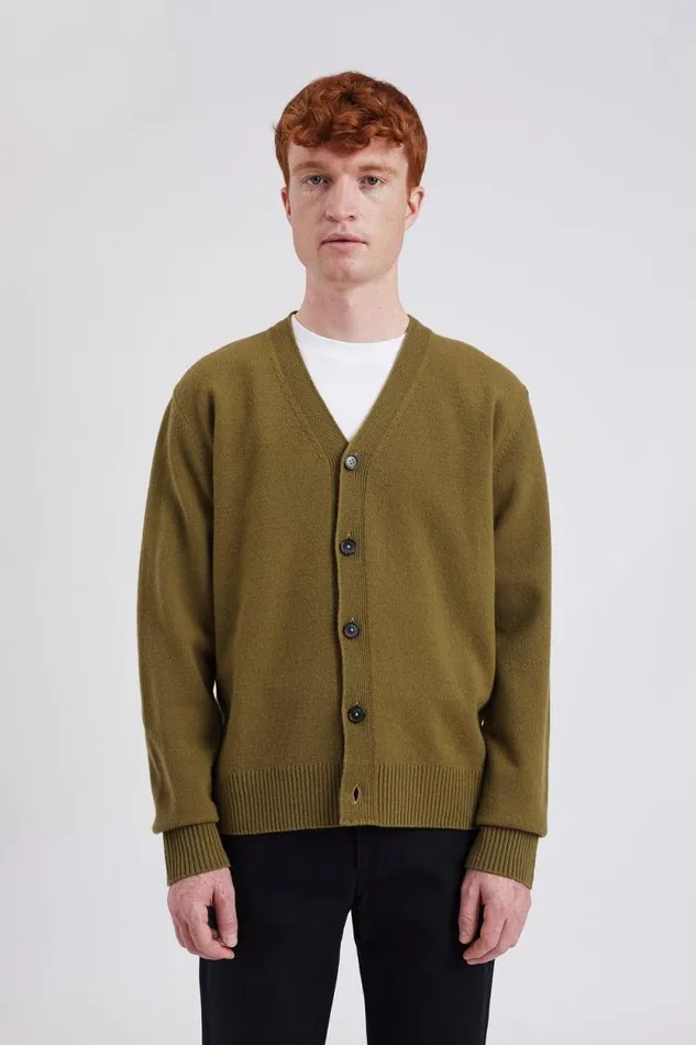 Men Norse Standard Merino Lambswool Cardigan Sitka Green Norse Projects Knitwear