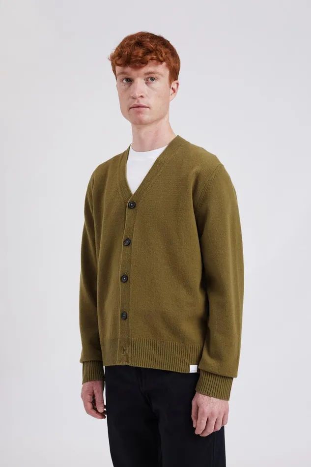 Men Norse Standard Merino Lambswool Cardigan Sitka Green Norse Projects Knitwear