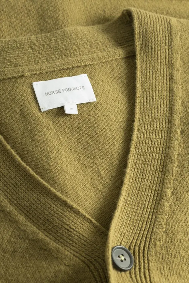 Men Norse Standard Merino Lambswool Cardigan Sitka Green Norse Projects Knitwear