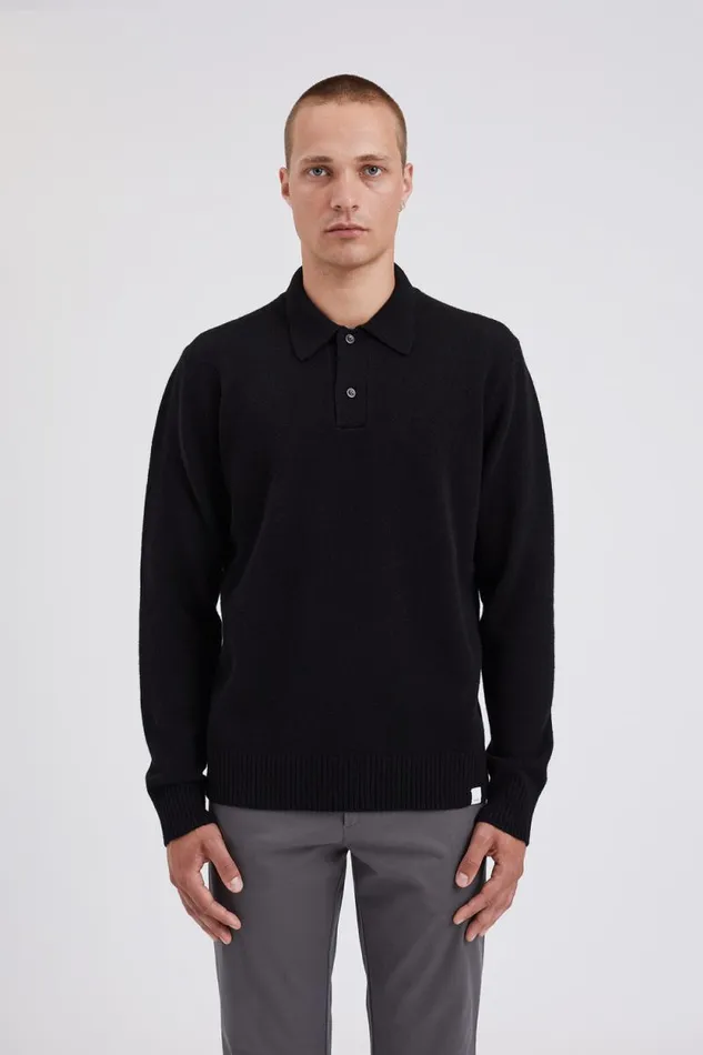 Men Norse Standard Merino Lambswool Polo Black Norse Projects Knitwear