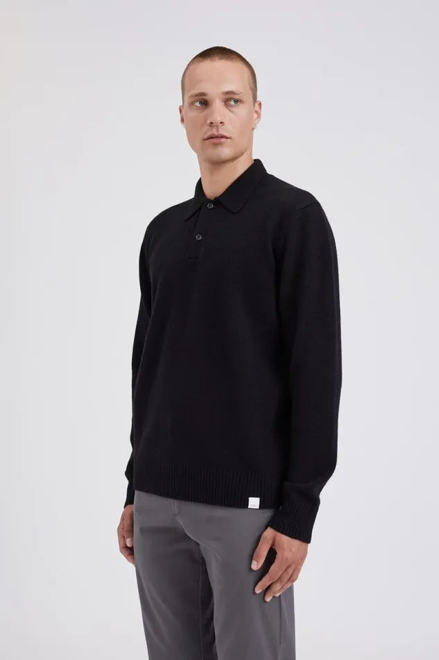 Men Norse Standard Merino Lambswool Polo Black Norse Projects Knitwear