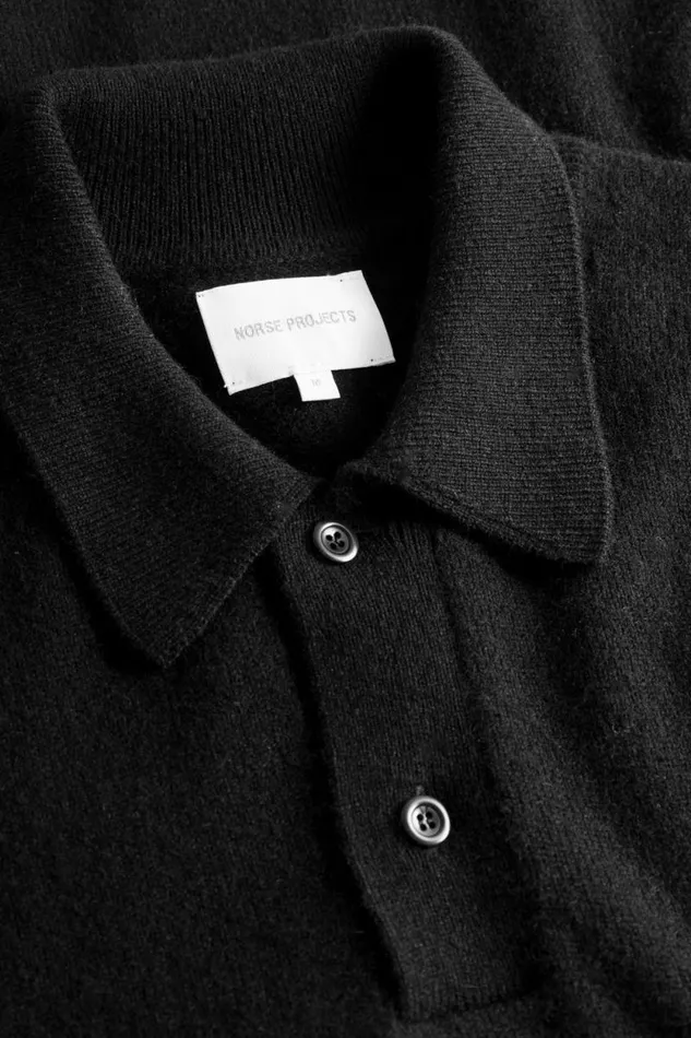 Men Norse Standard Merino Lambswool Polo Black Norse Projects Knitwear