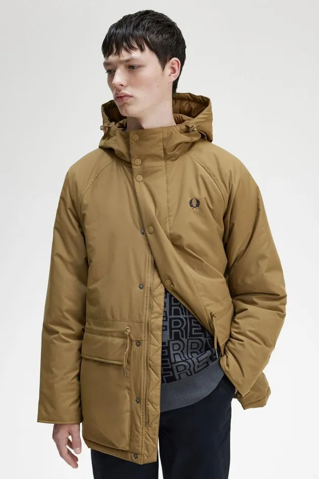 Men Padded Zip Through Jacket Shaded Stone Fred Perry Coats and Jackets