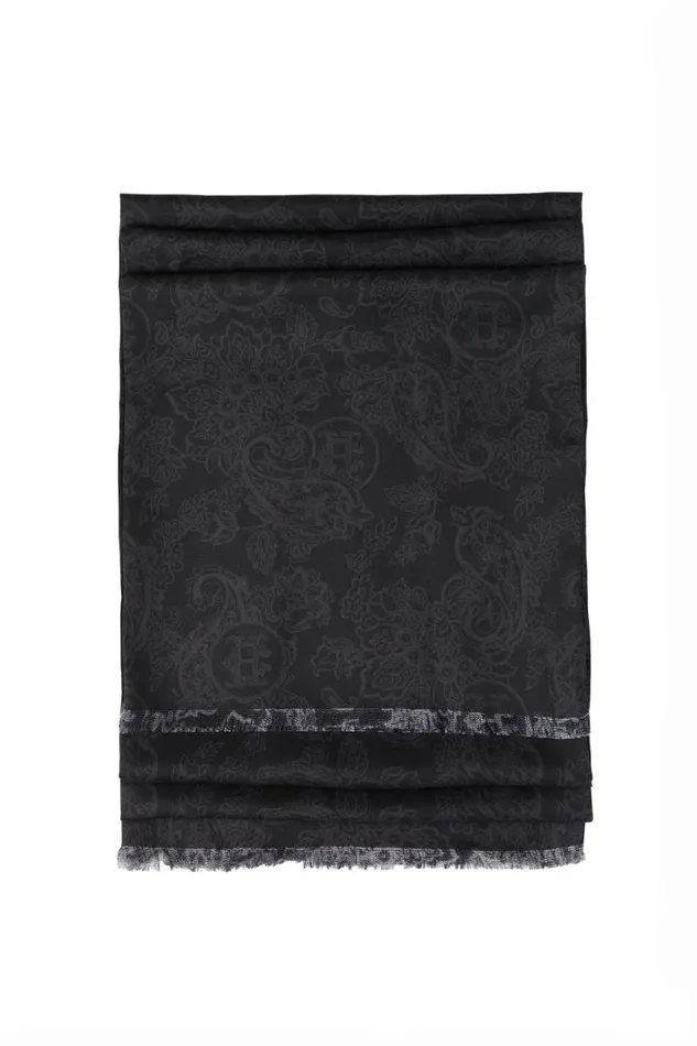 Men Scarves Holland Cooper Men039s Silk Scarf Black Charcoal Paisley