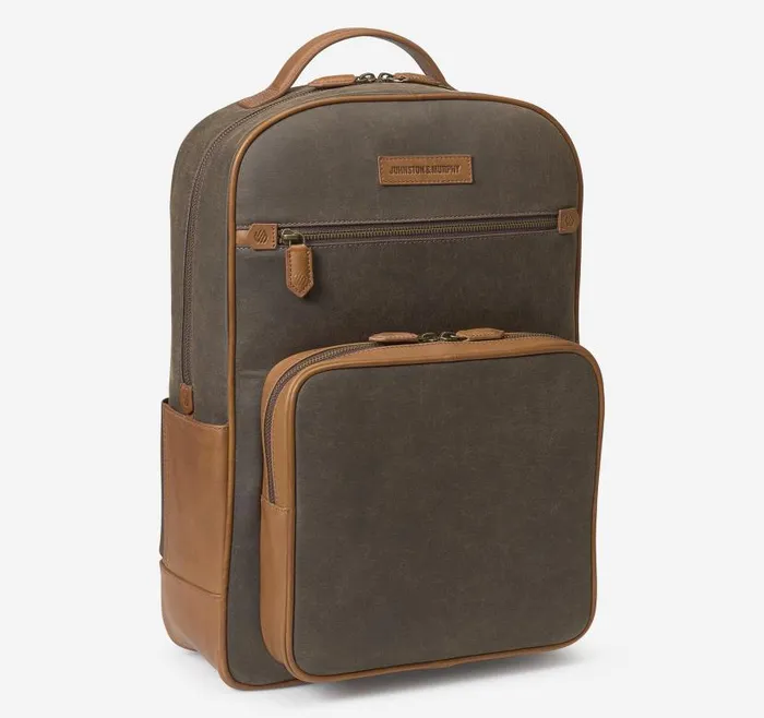 MenWomen Johnston and Murphy Backpacks and Briefcases Rhodes Backpack Brown Antique Cottontan Full Grain