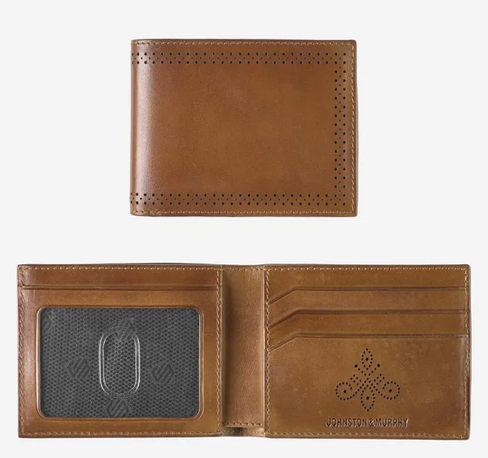 MenWomen Johnston and Murphy Wallets Hudson Perforated Billfold Brown Burnished MenWomen Johnston and Murphy Wallets Hudson Perforated Billfold Brown Burnished