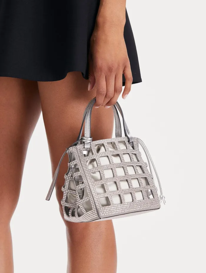 Mini Crystal Grid Square Tote Silver Women Oscar De La Renta Handbags Mini Crystal Grid Square Tote Silver Women Oscar De La Renta Handbags