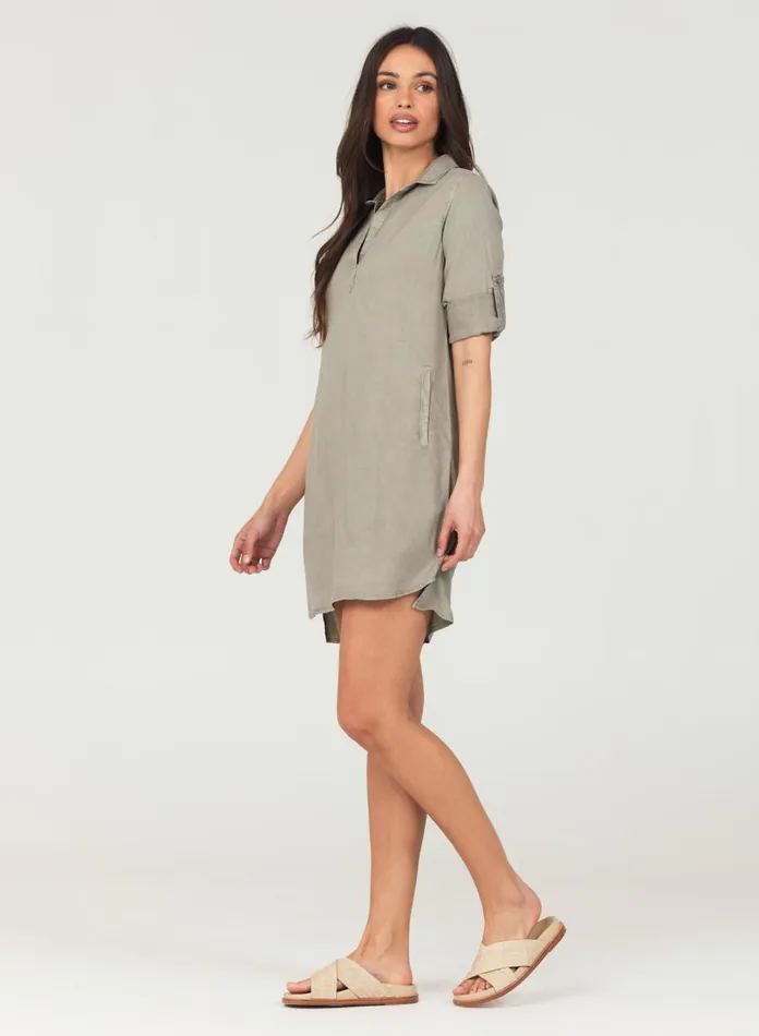 Mini Dresses Women Bella Dahl ALine Rolled Tab Sleeve Dress 8211 Soft Army Mini Dresses Women Bella Dahl ALine Rolled Tab Sleeve Dress 8211 Soft Army