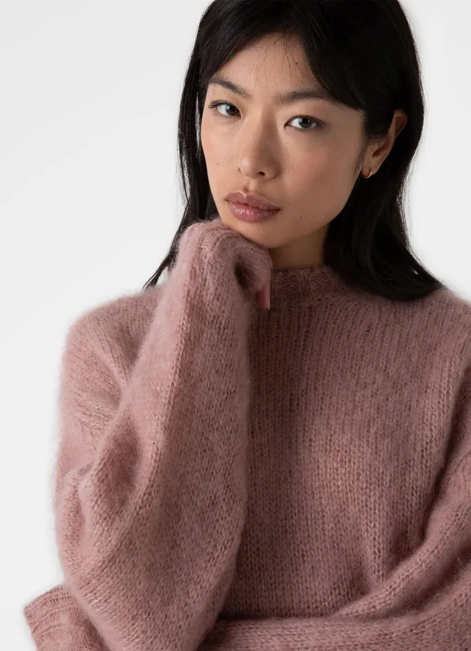 Mohair Silk Crew Neck Jumper Vintage Pink Women SUNSPEL Knitwear