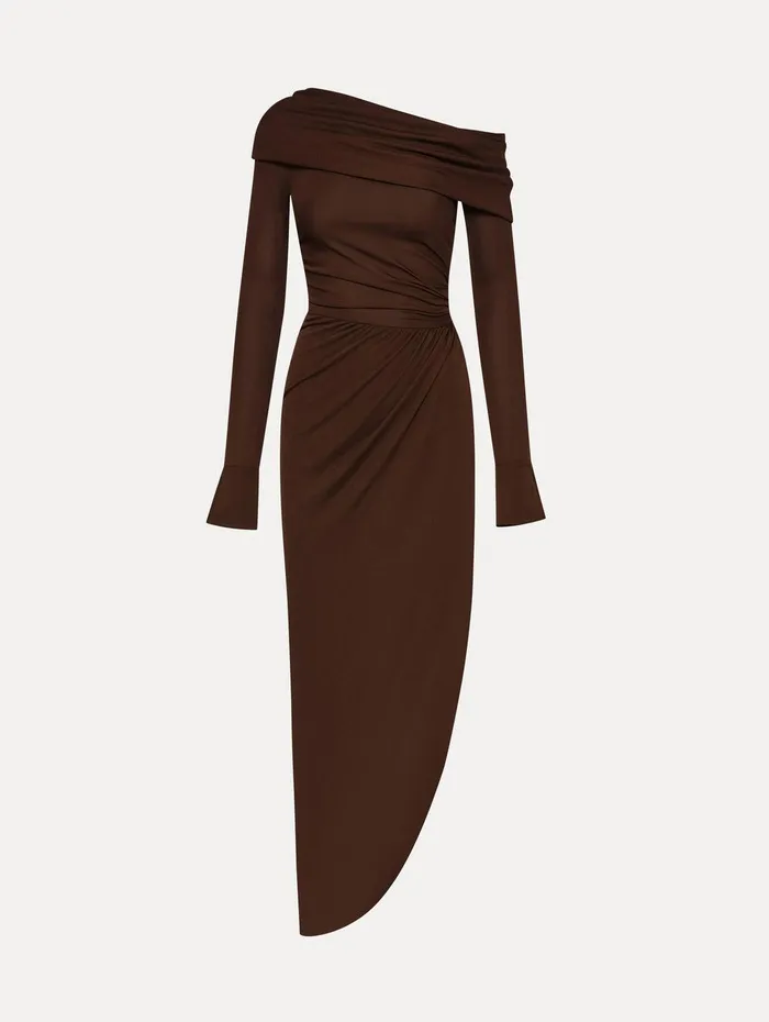 Off Shoulder Jersey Cocktail Dress Chocolate Women Oscar De La Renta Dresses