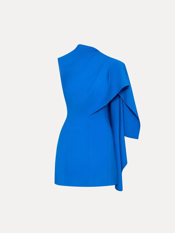 One Shoulder Cape Dress Lapis Women Oscar De La Renta Dresses
