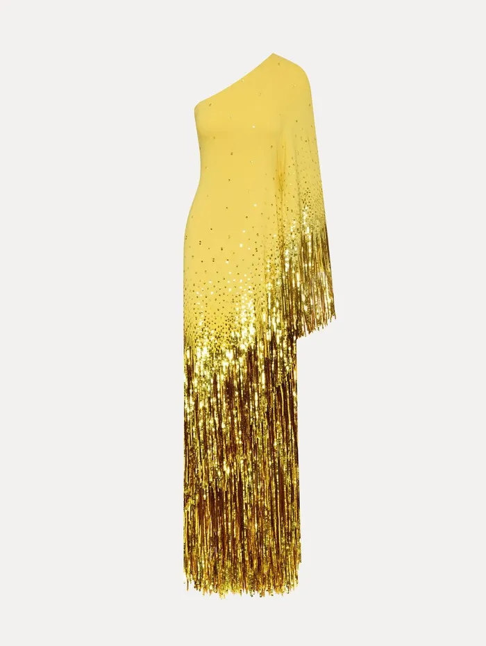 One Shoulder Sequin Fringe Caftan Ginger Women Oscar De La Renta Gowns and Caftans One Shoulder Sequin Fringe Caftan Ginger Women Oscar De La Renta Gowns and Caftans