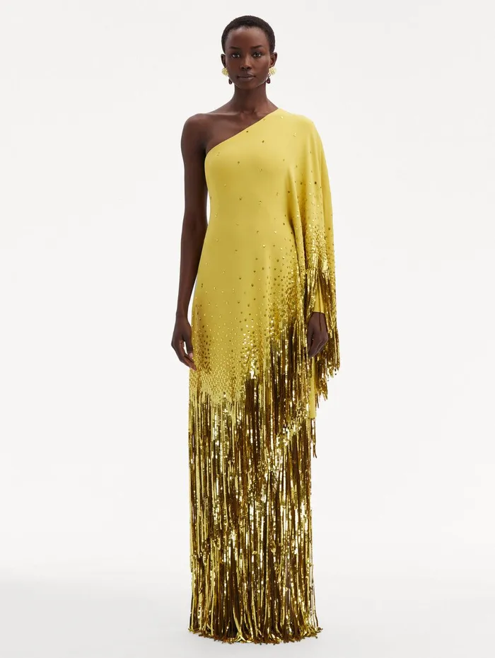 One Shoulder Sequin Fringe Caftan Ginger Women Oscar De La Renta Gowns and Caftans One Shoulder Sequin Fringe Caftan Ginger Women Oscar De La Renta Gowns and Caftans