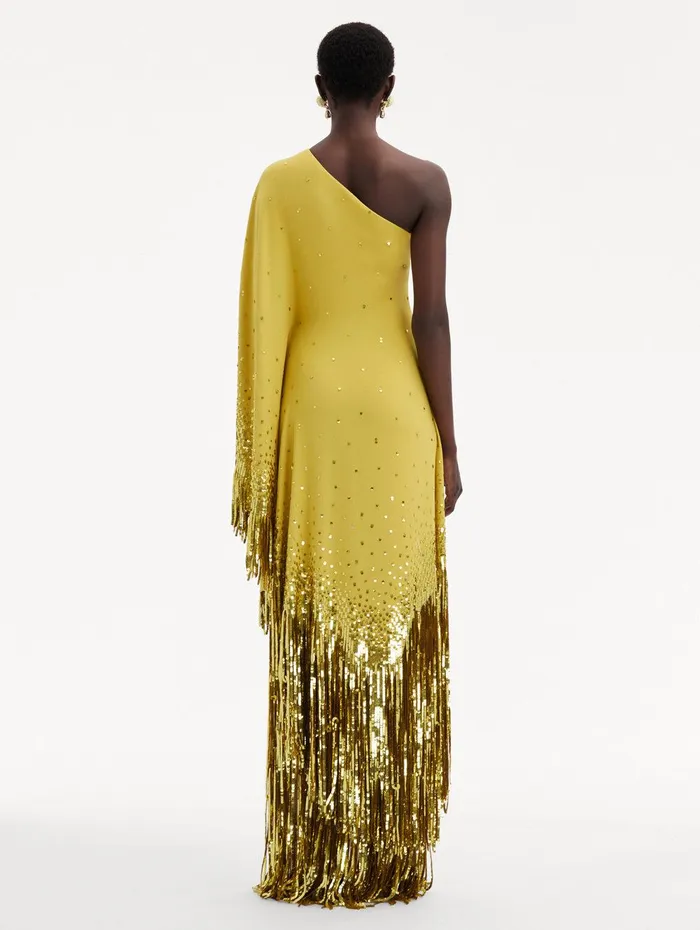 One Shoulder Sequin Fringe Caftan Ginger Women Oscar De La Renta Gowns and Caftans One Shoulder Sequin Fringe Caftan Ginger Women Oscar De La Renta Gowns and Caftans