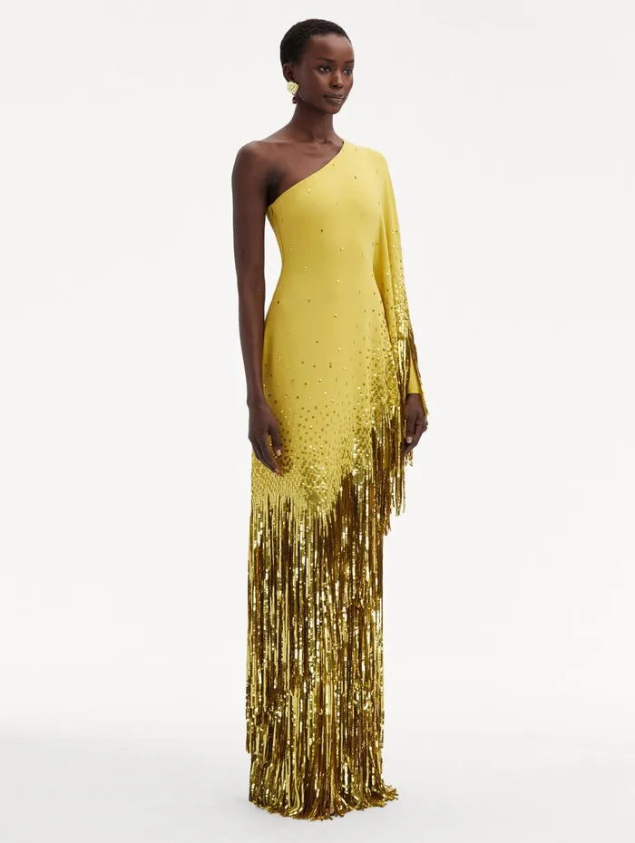 One Shoulder Sequin Fringe Caftan Ginger Women Oscar De La Renta Gowns and Caftans One Shoulder Sequin Fringe Caftan Ginger Women Oscar De La Renta Gowns and Caftans