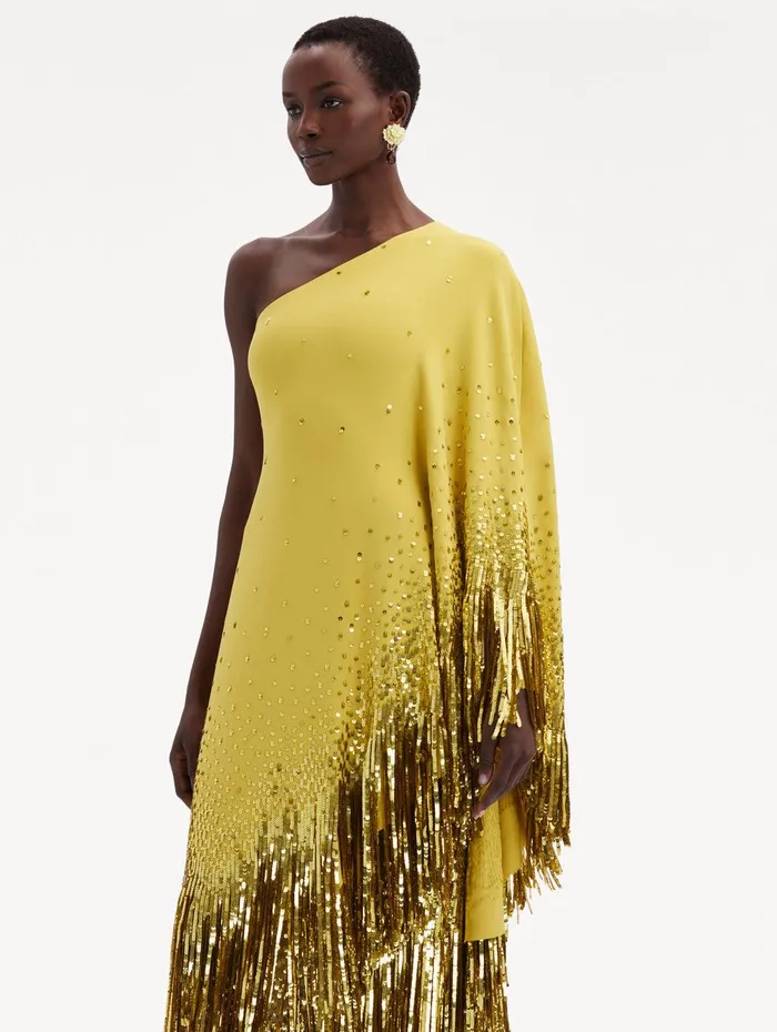 One Shoulder Sequin Fringe Caftan Ginger Women Oscar De La Renta Gowns and Caftans One Shoulder Sequin Fringe Caftan Ginger Women Oscar De La Renta Gowns and Caftans