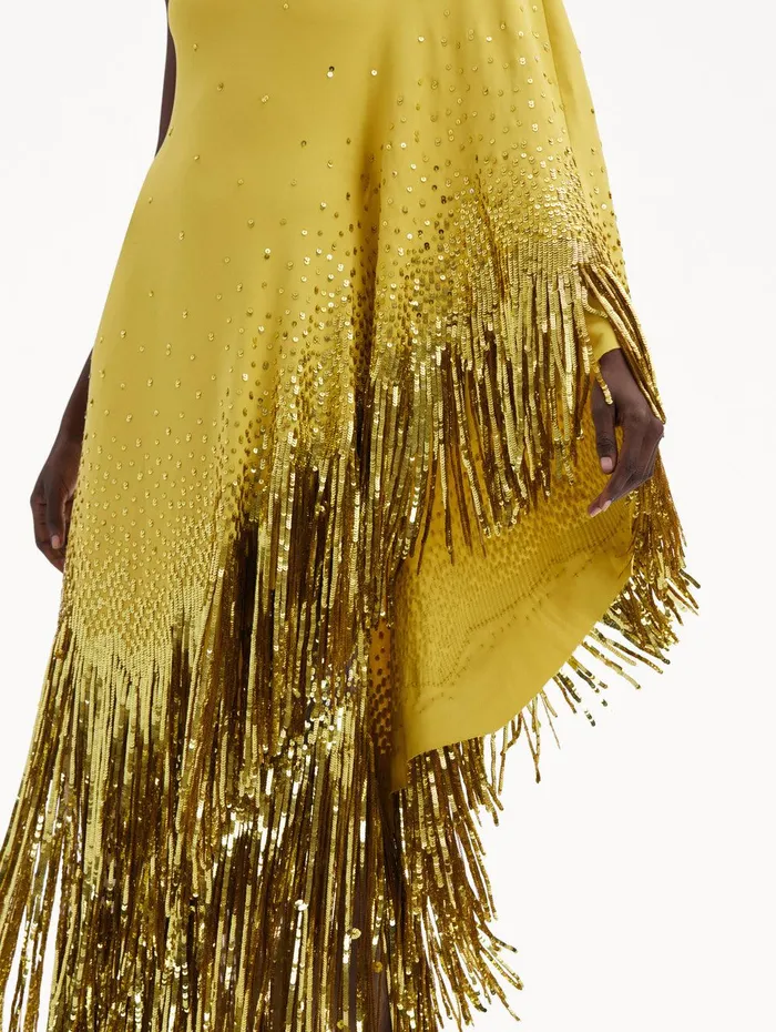 One Shoulder Sequin Fringe Caftan Ginger Women Oscar De La Renta Gowns and Caftans One Shoulder Sequin Fringe Caftan Ginger Women Oscar De La Renta Gowns and Caftans