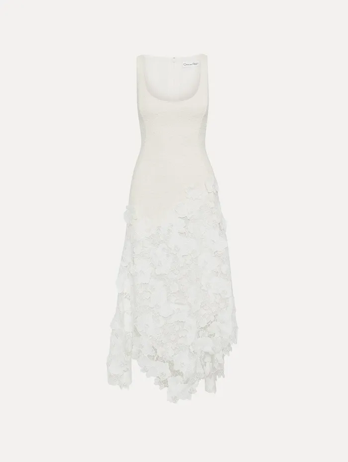 Orchid Guipure and Tweed Sleeveless Dress Ivory Women Oscar De La Renta Dresses Orchid Guipure and Tweed Sleeveless Dress Ivory Women Oscar De La Renta Dresses