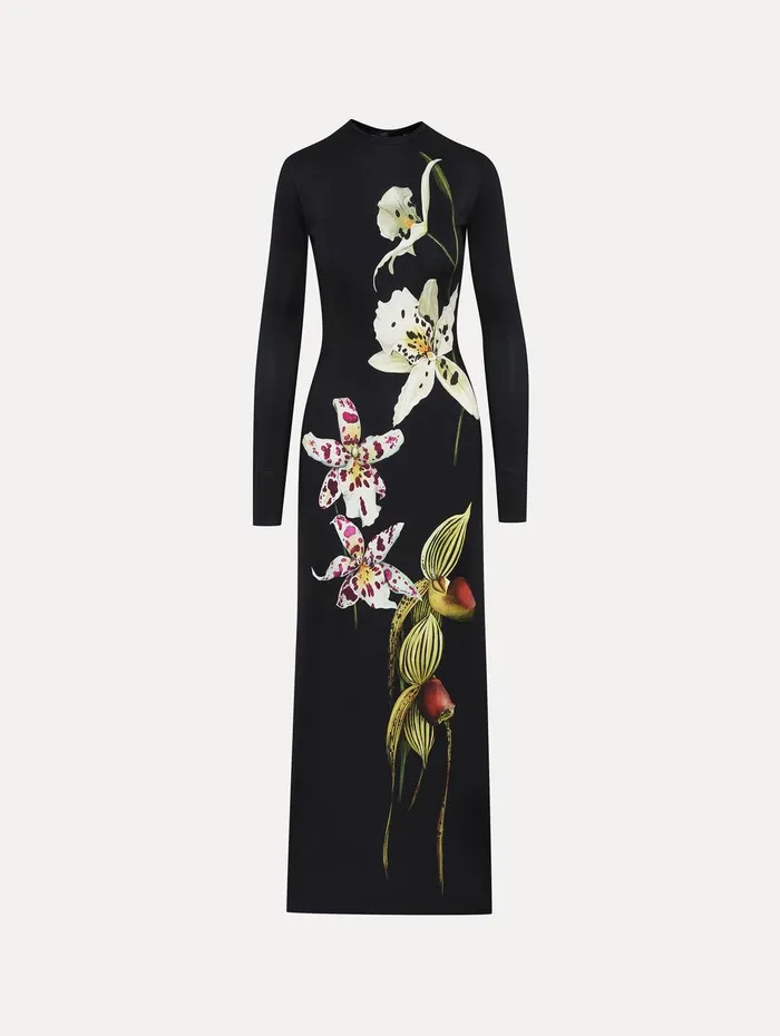 Orchid Jersey Dress Dark Navy Multi Women Oscar De La Renta Dresses