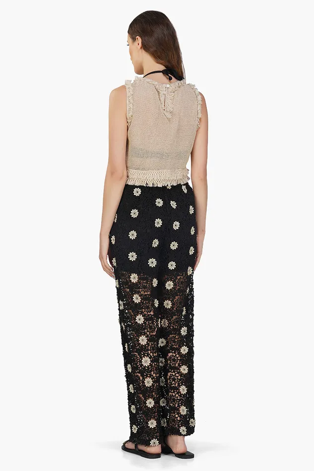 Pants Women America and Beyond Floral Crochet Cut Out Black Pant