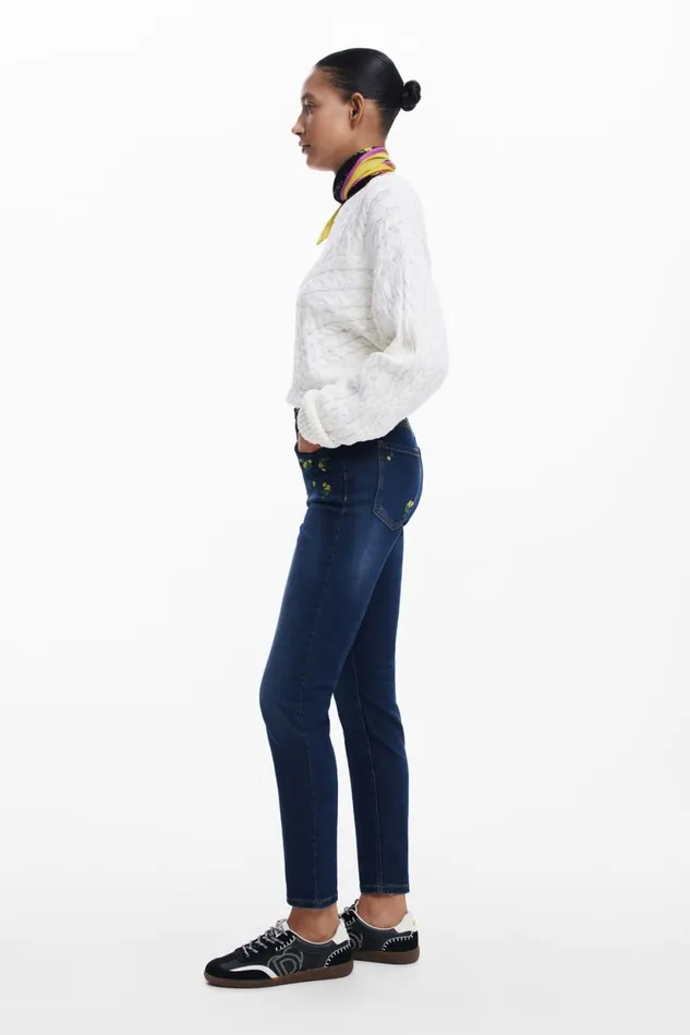Pants Women Desigual Floral Denim Pants Blue